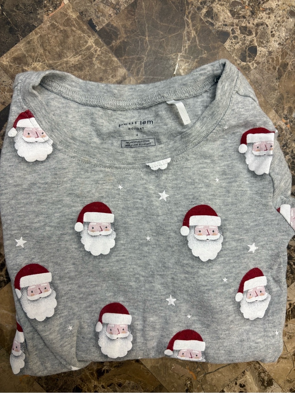 Petit lem Kids Gray Santa Print Holiday Pajama Top 4 years unisex